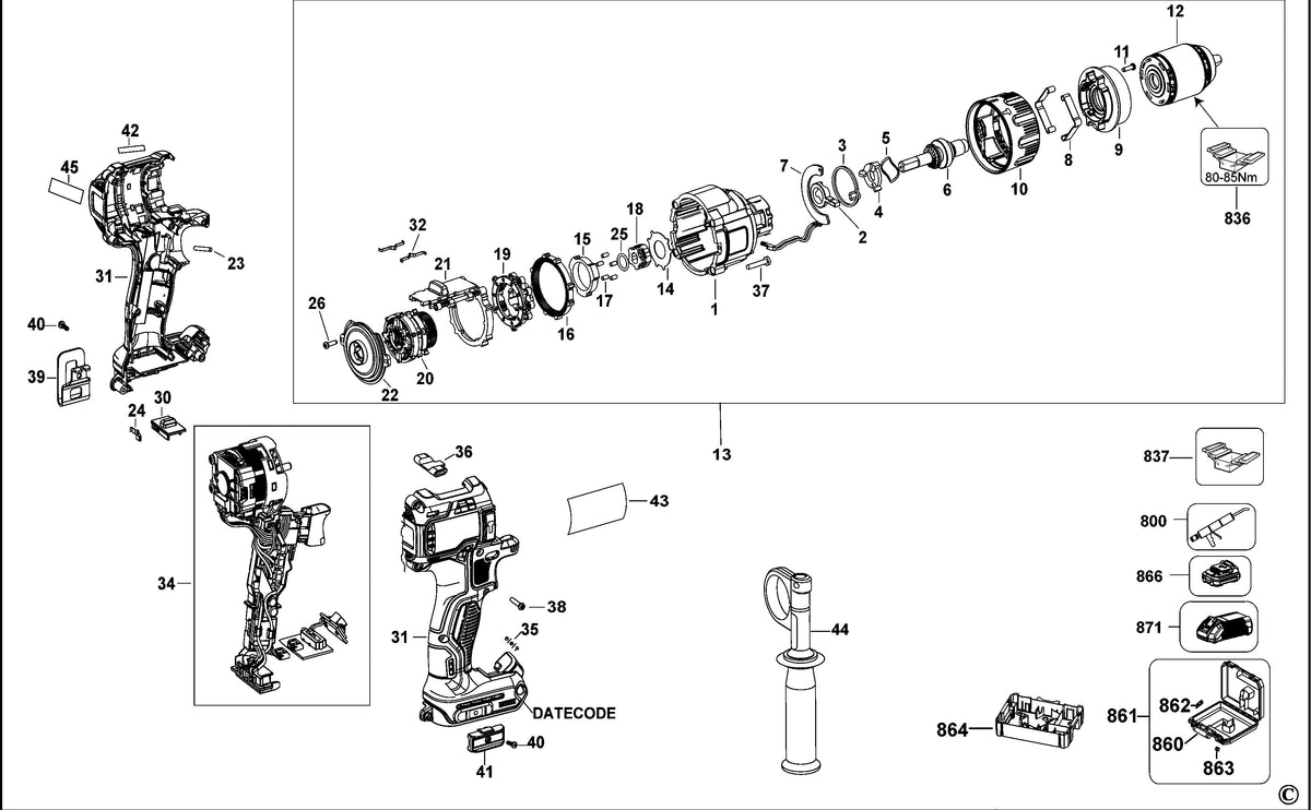 Vue éclatée DeWalt DCD996TP2 Type 1 - planche 1