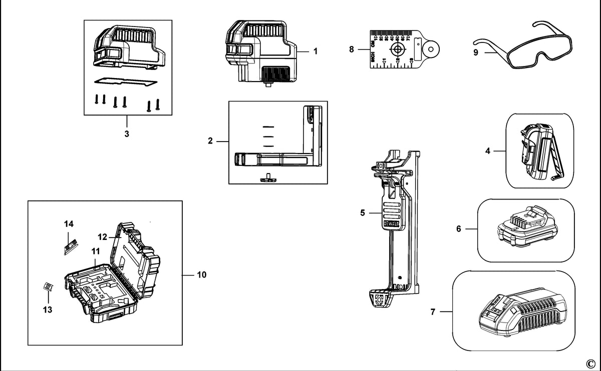 Vue éclatée DeWalt DCE0822R Type 1 - planche 1