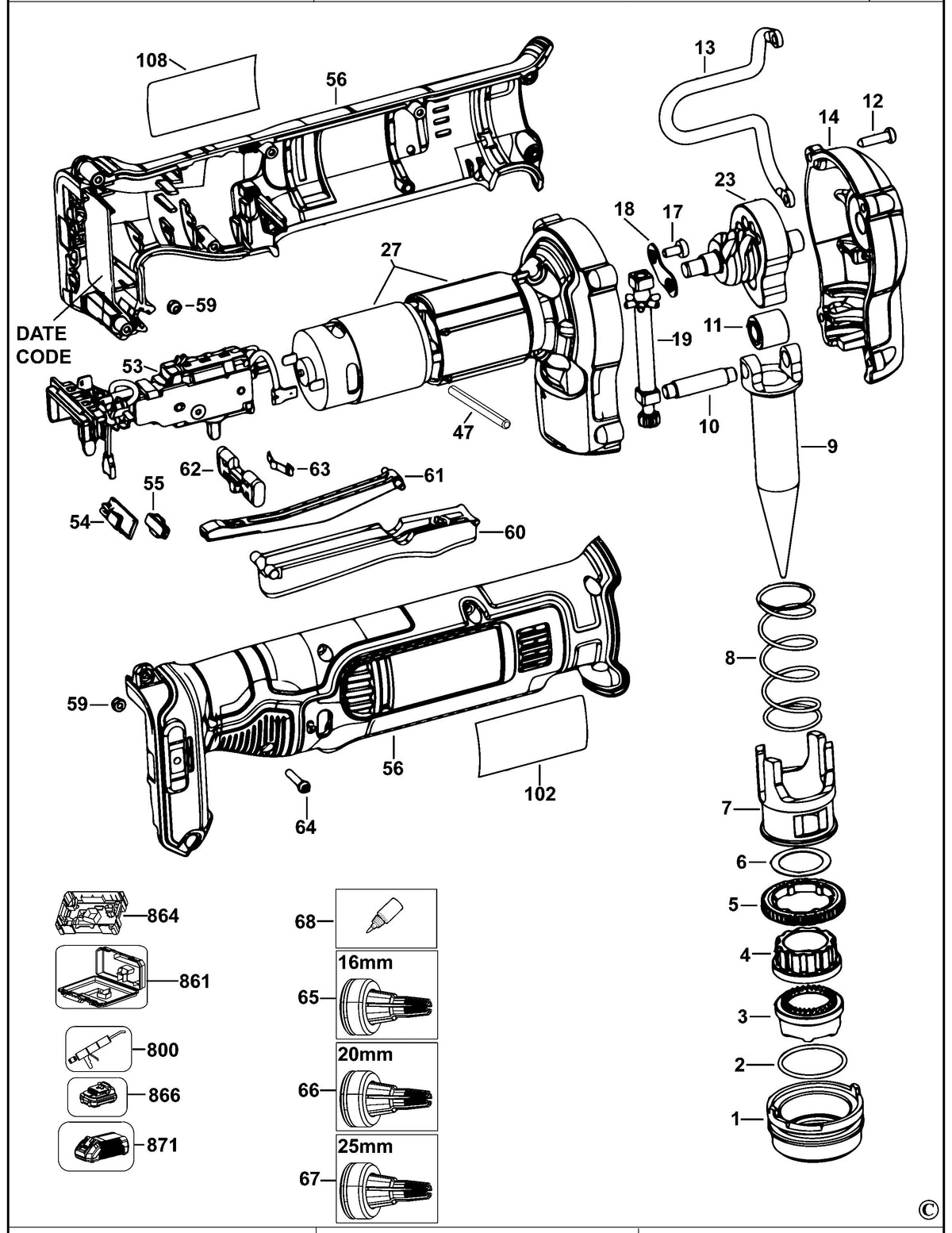 Vue éclatée DeWalt DCE400 Type 1 - planche 1