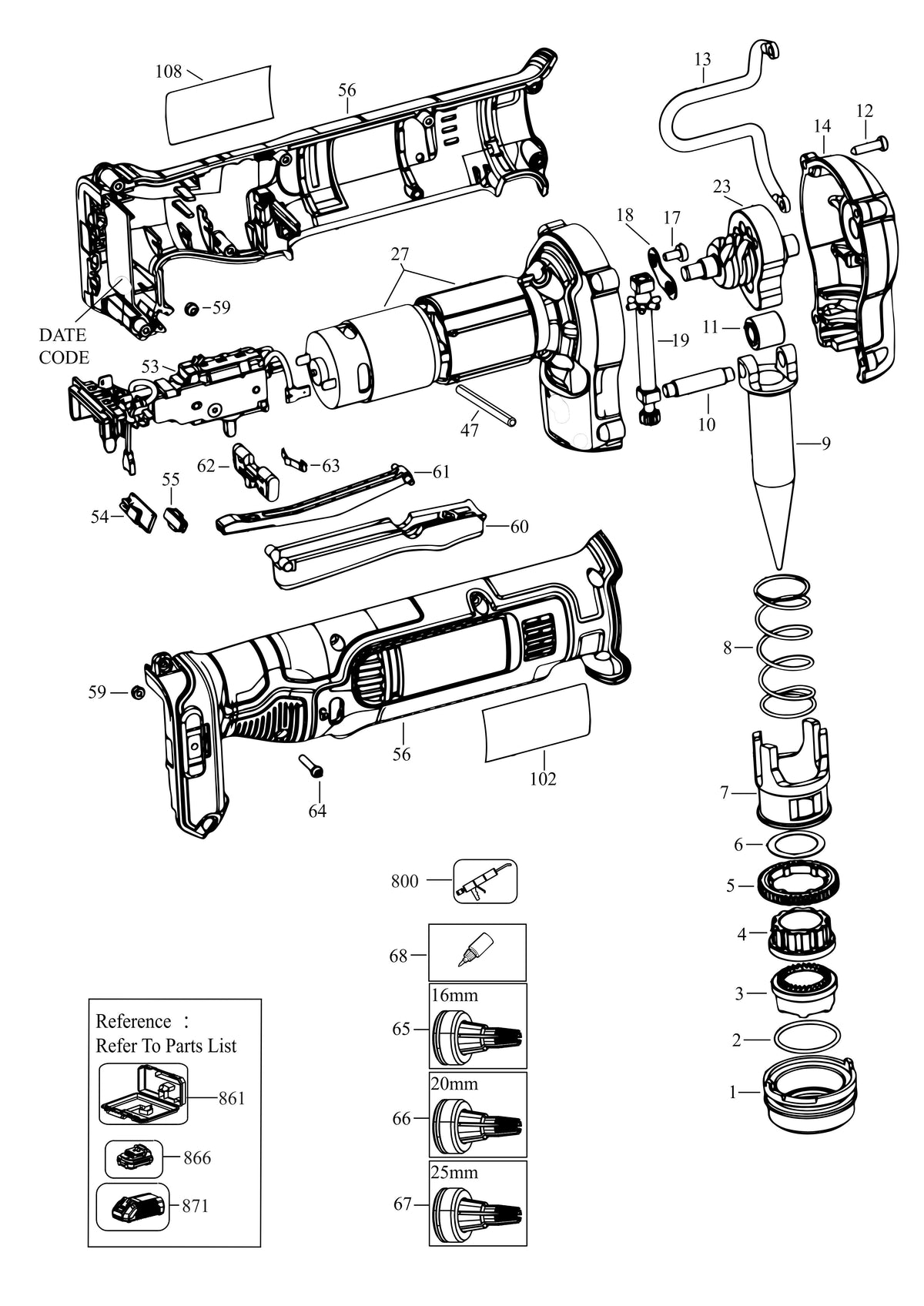 Vue éclatée DeWalt DCE400D2 Type 2 - planche 1
