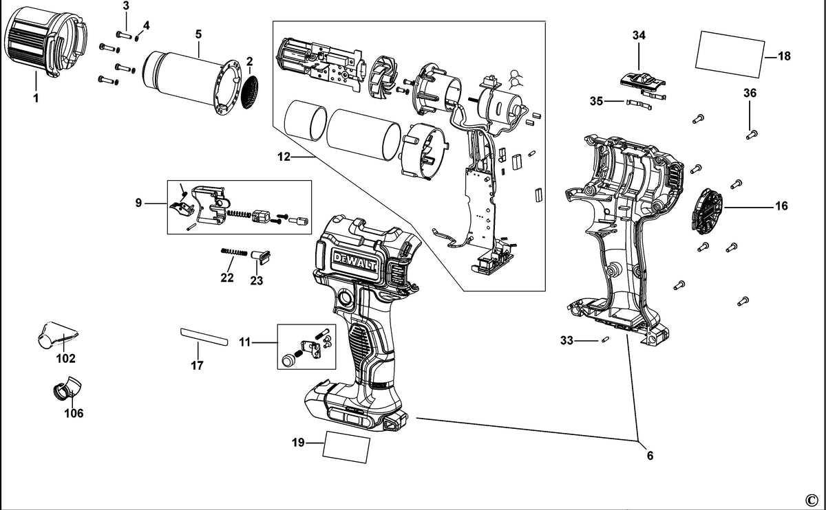 Vue éclatée DeWalt DCE530 Type 1 - planche 1