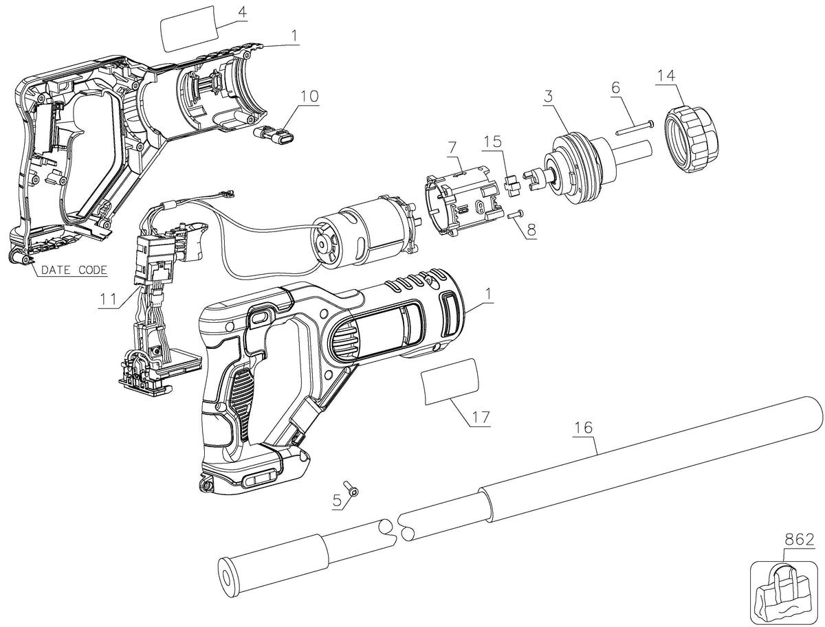 Vue éclatée DeWalt DCE531N Type 1 - planche 1