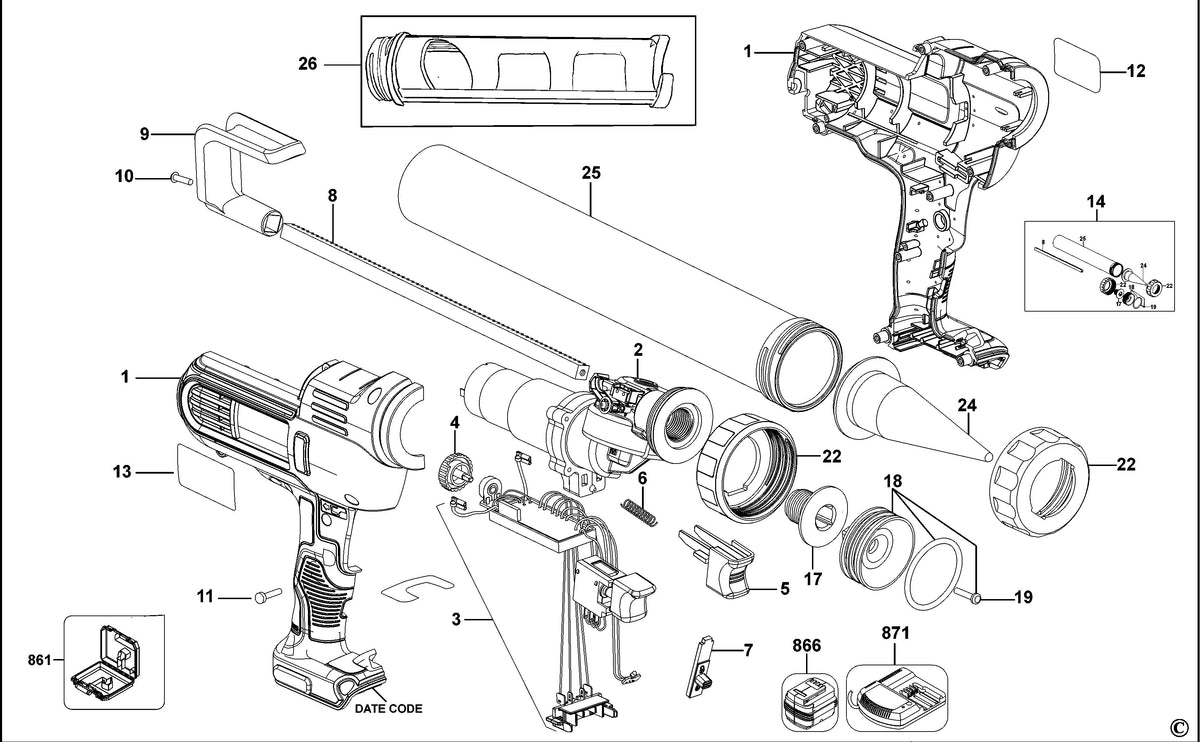 Vue éclatée DeWalt DCE581D1 Type 1 - planche 1