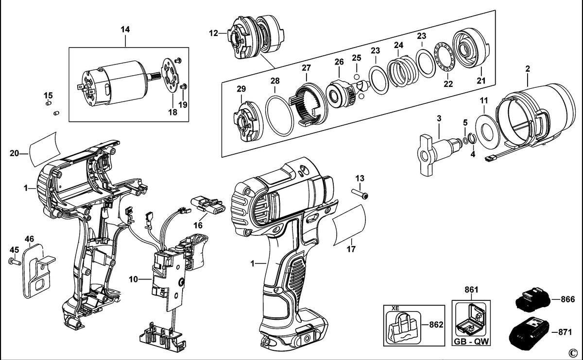 Vue éclatée DeWalt DCF813 Type 2 - planche 1
