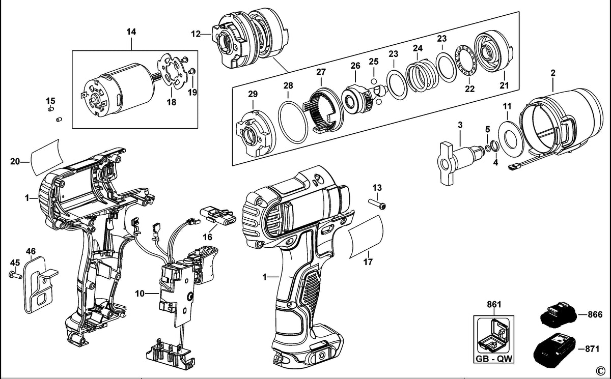 Vue éclatée DeWalt DCF813 Type 1 - EU - planche 1