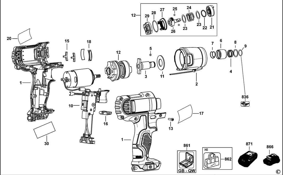 Vue éclatée DeWalt DCF815 Type 3 - planche 1