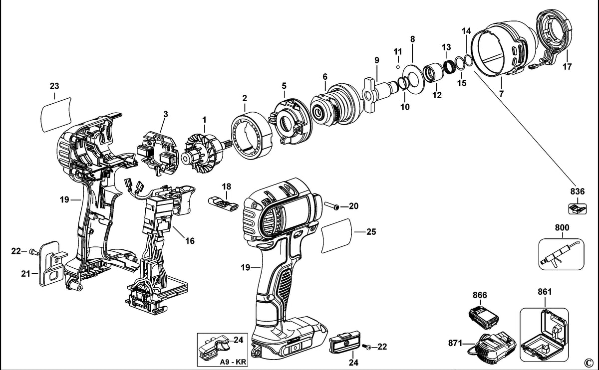 Vue éclatée DeWalt DCF835 Type 1 - planche 1