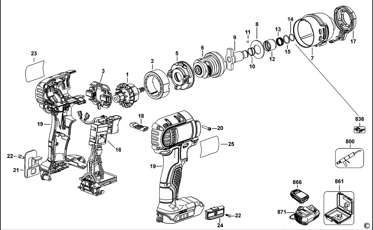 Vue éclatée DeWalt DCF835M2 Type 1 - planche 1