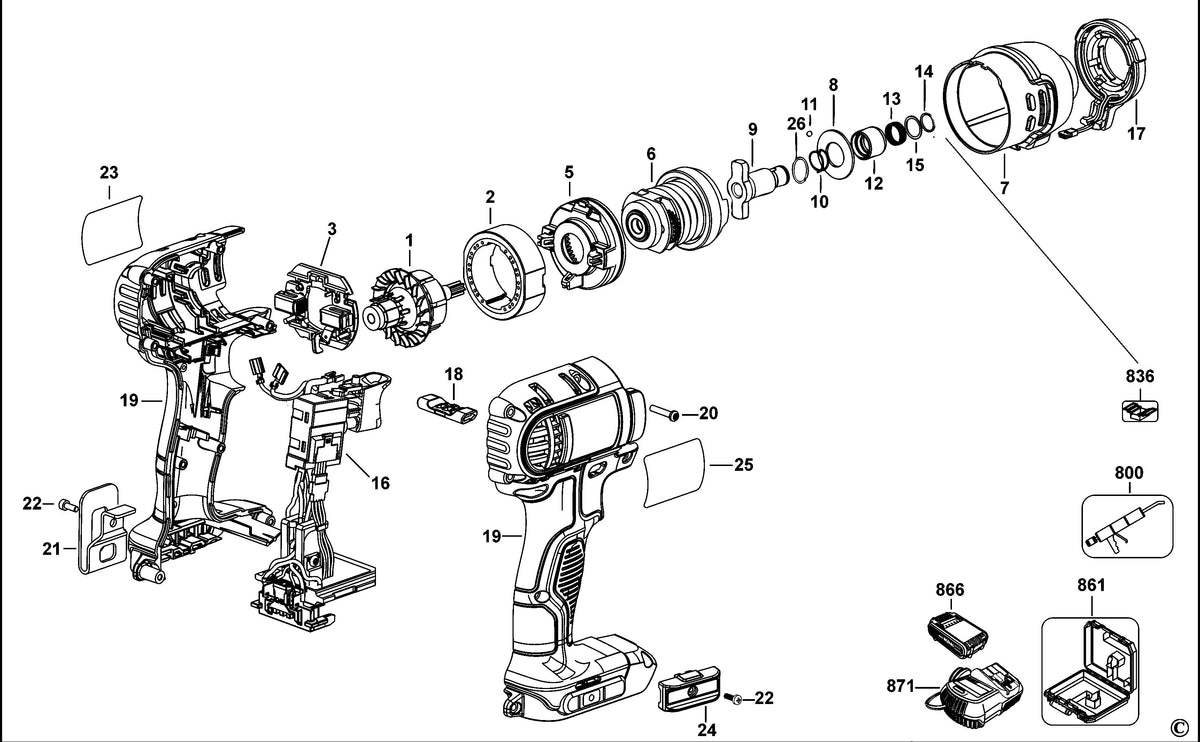 Vue éclatée DeWalt DCF885D2 Type 10 - planche 2
