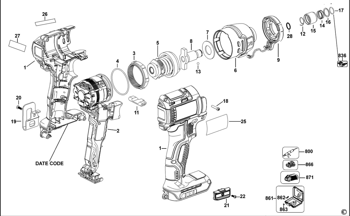 Vue éclatée DeWalt DCF886 Type 11 - planche 1