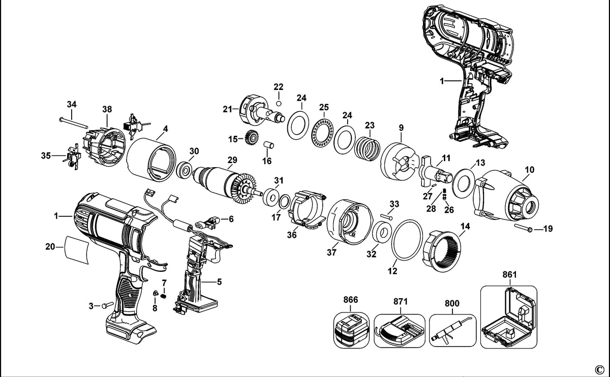 Vue éclatée DeWalt DCF889 Type 1 - planche 1