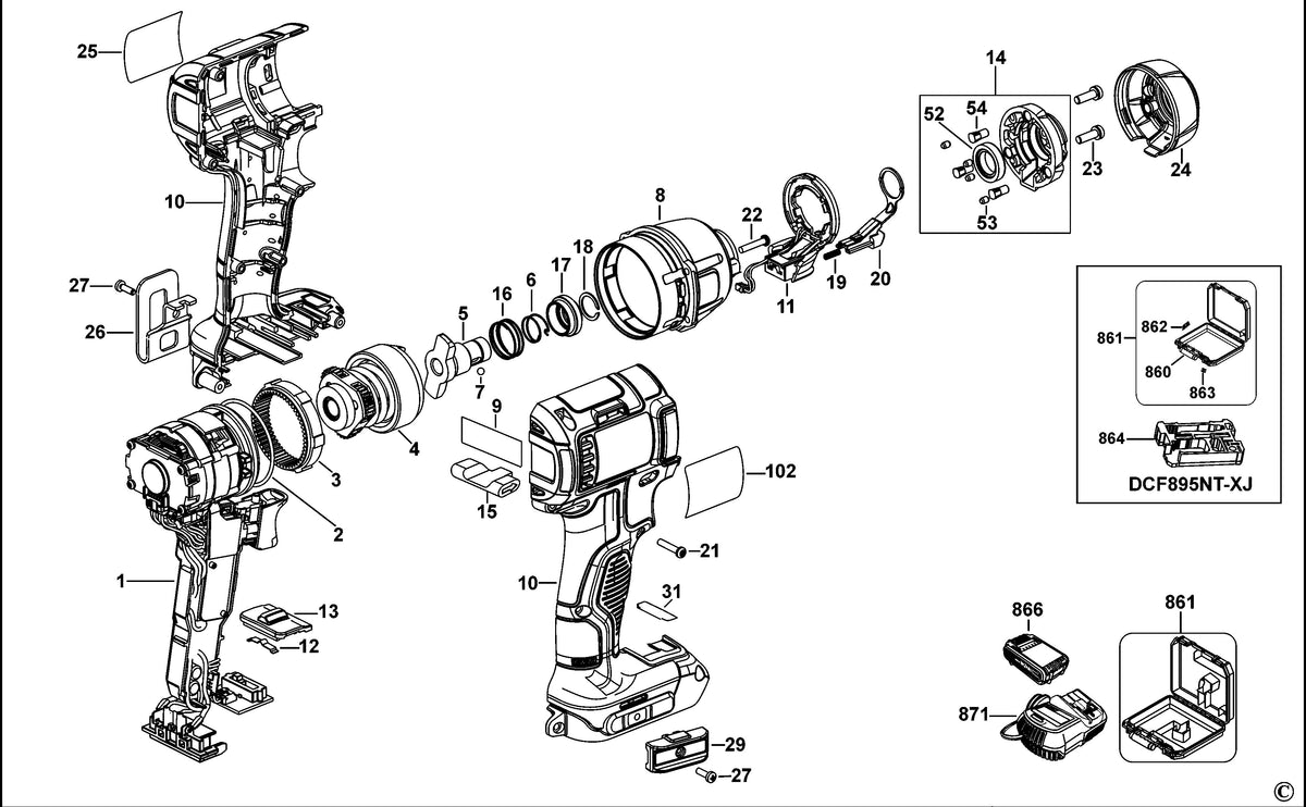 Vue éclatée DeWalt DCF895 Type 10 - planche 1