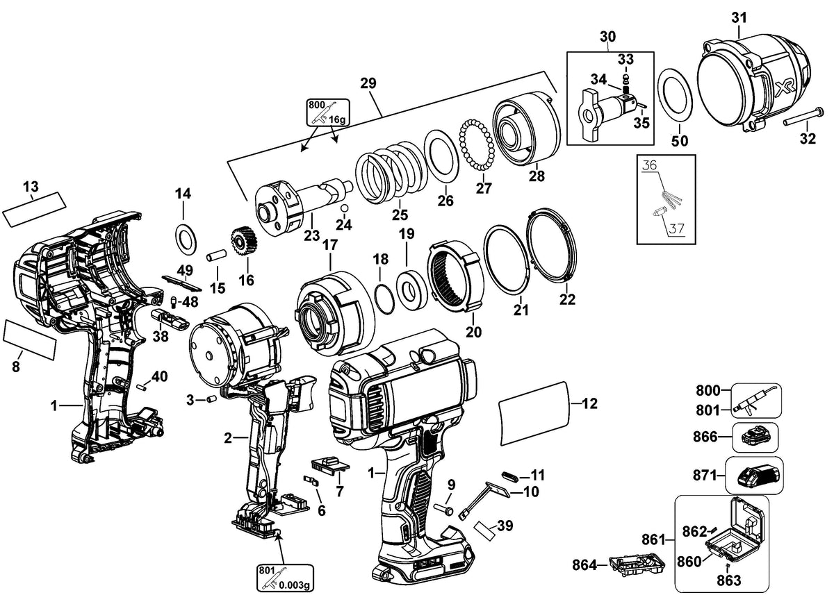 Vue éclatée DeWalt DCF899P2 Type 3 - planche 1
