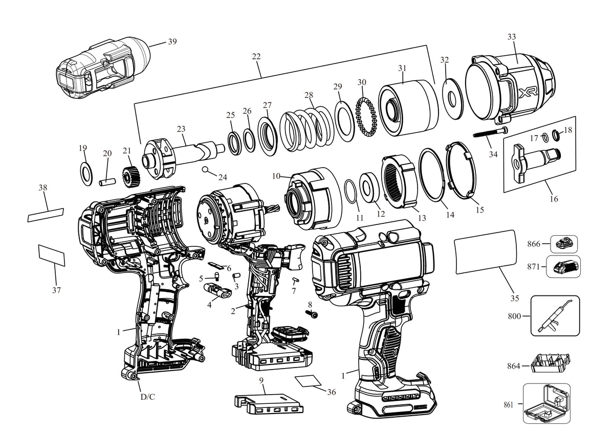 Vue éclatée DeWalt DCF900P2T Type 1 - planche 1