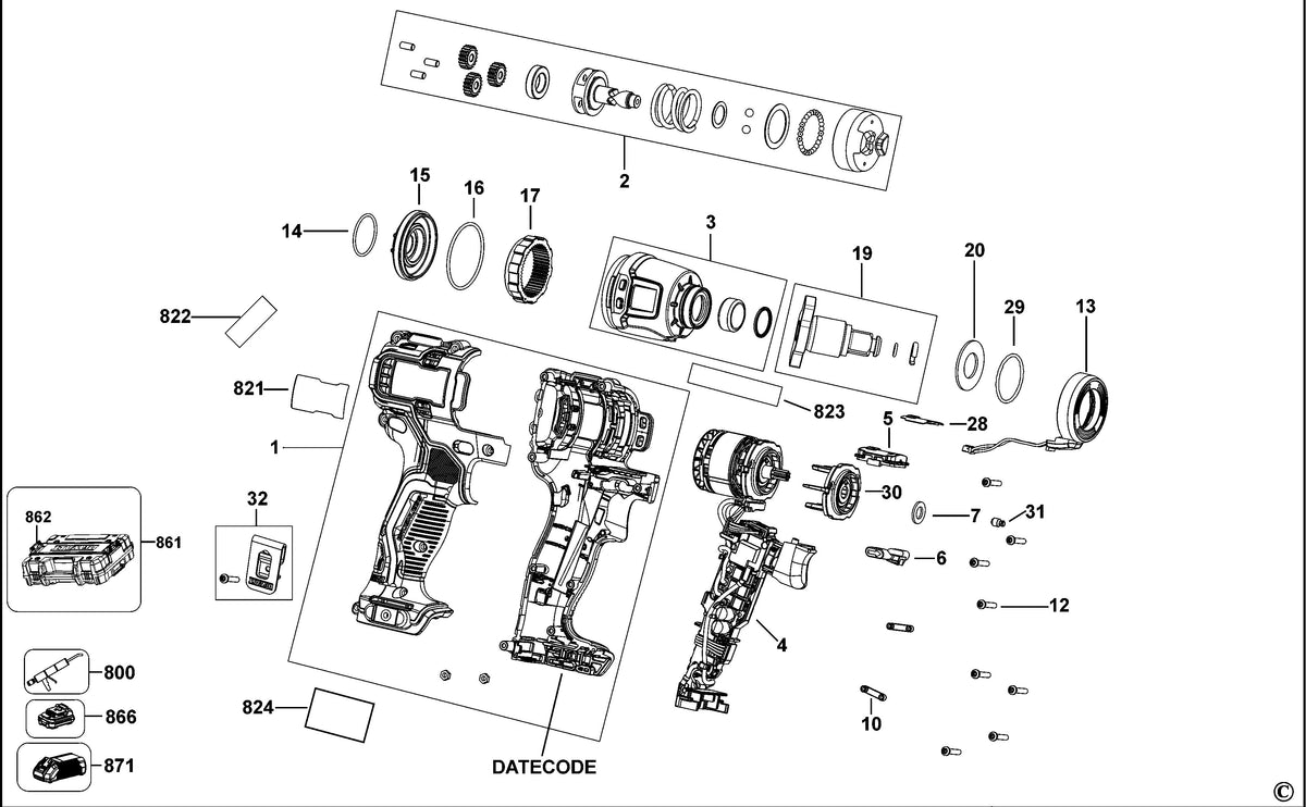 Vue éclatée DeWalt DCF902 Type 1 - planche 1