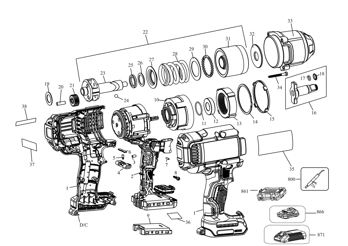 Vue éclatée DeWalt DCF99MP2T Type 1 - planche 1