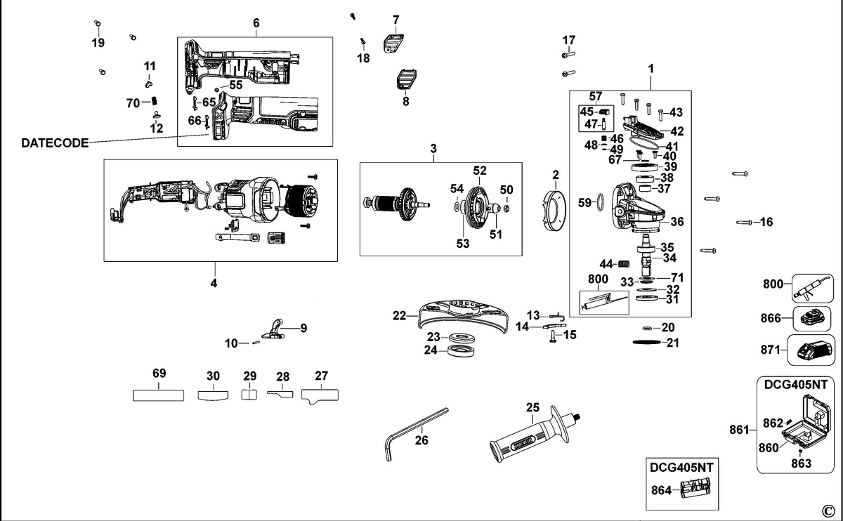 Vue éclatée DeWalt DCG405H2T Type 1 - planche 1