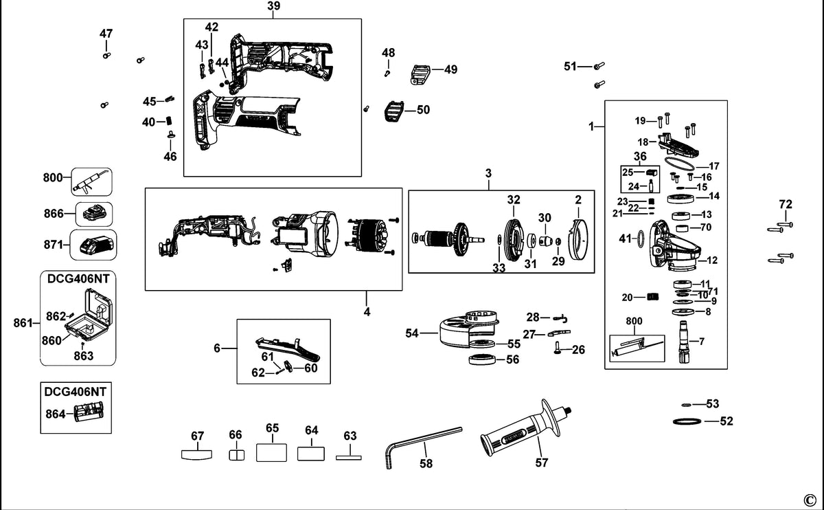 Vue éclatée DeWalt DCG406 Type 1 - planche 1