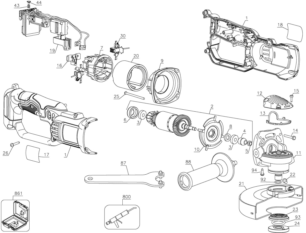 Vue éclatée DeWalt DCG412 Type 1 - planche 1