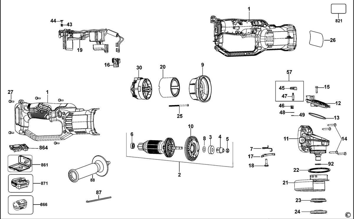 Vue éclatée DeWalt DCG412 Type 11 - planche 1