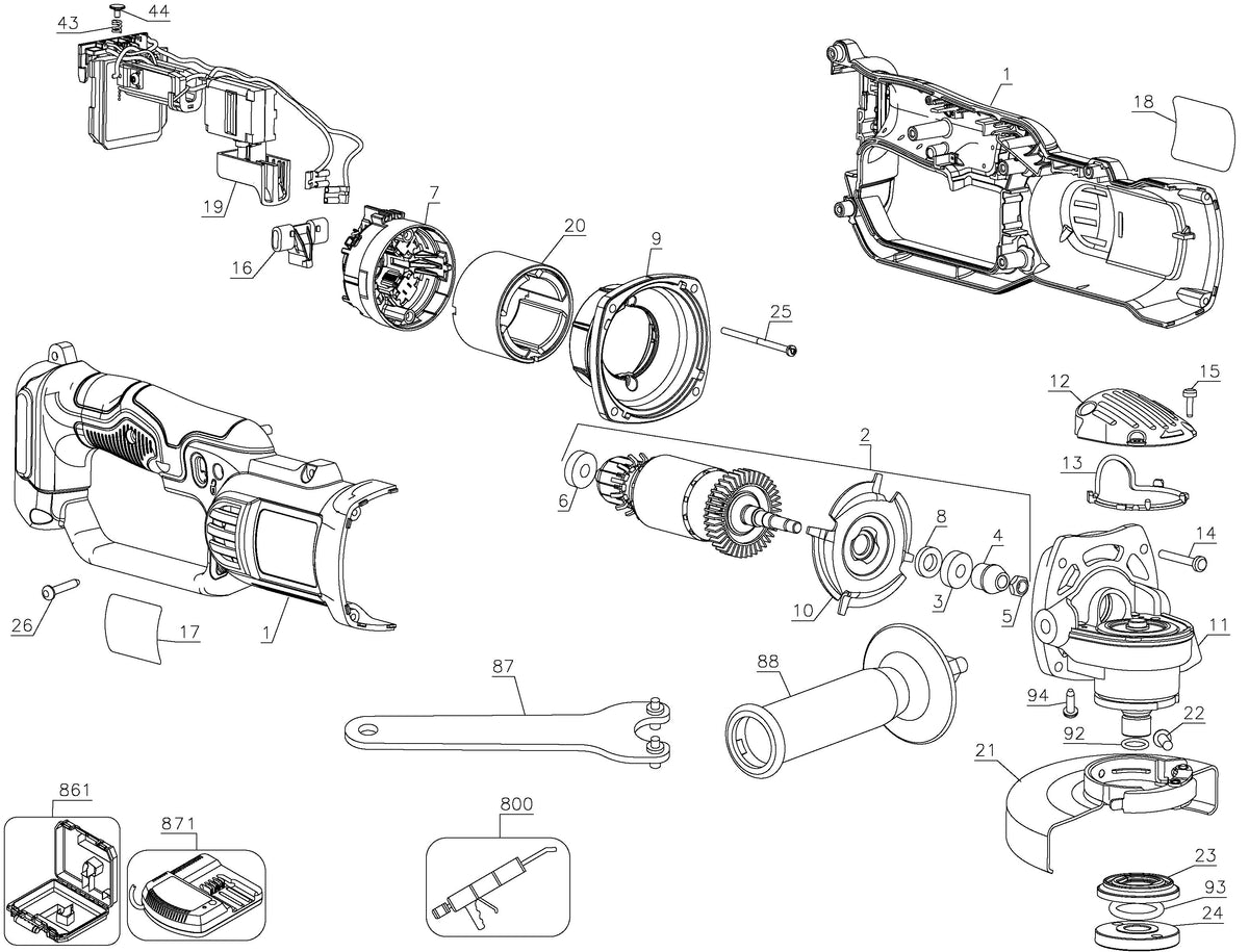 Vue éclatée DeWalt DCG412KN Type 2 - planche 1