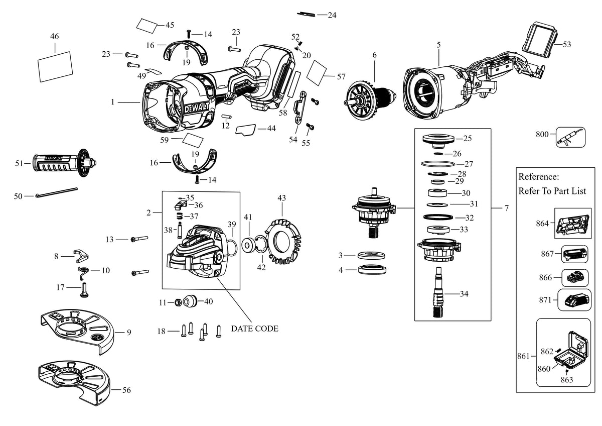 Vue éclatée DeWalt DCG418X2 Type 2 - planche 1