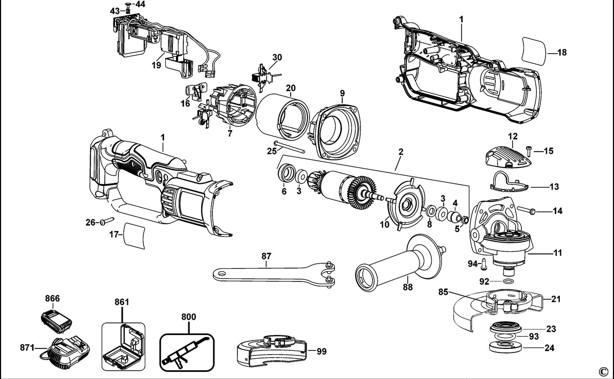 Vue éclatée DeWalt DCG422 Type 1 - planche 1
