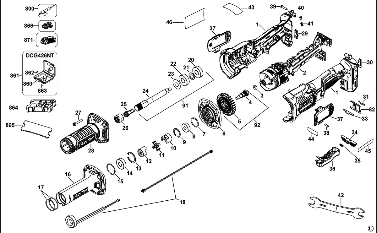 Vue éclatée DeWalt DCG426 Type 1 - planche 1