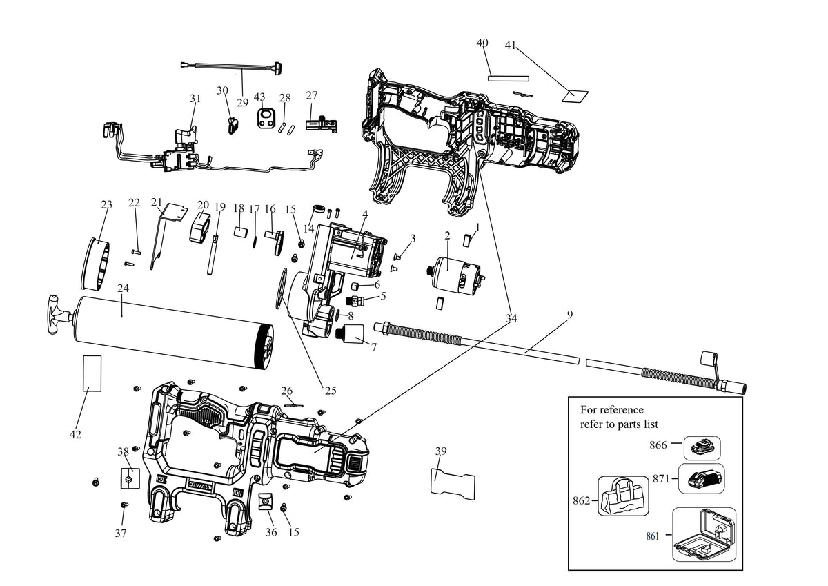 Vue éclatée DeWalt DCGG581P1G Type 1 - planche 1