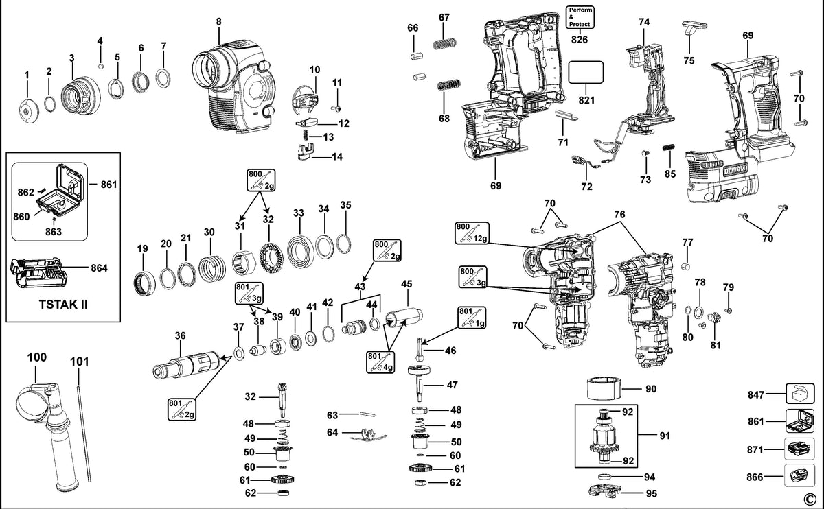 Vue éclatée DeWalt DCH143 Type 1 - planche 1
