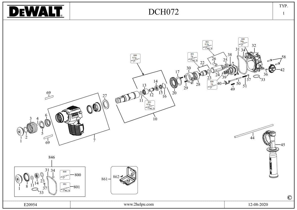 Vue éclatée DeWalt DCH172P2LR Type 1 - planche 3
