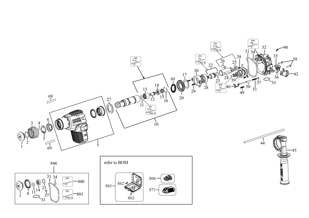 Vue éclatée DeWalt DCH172P2LR Type 1 - planche 4