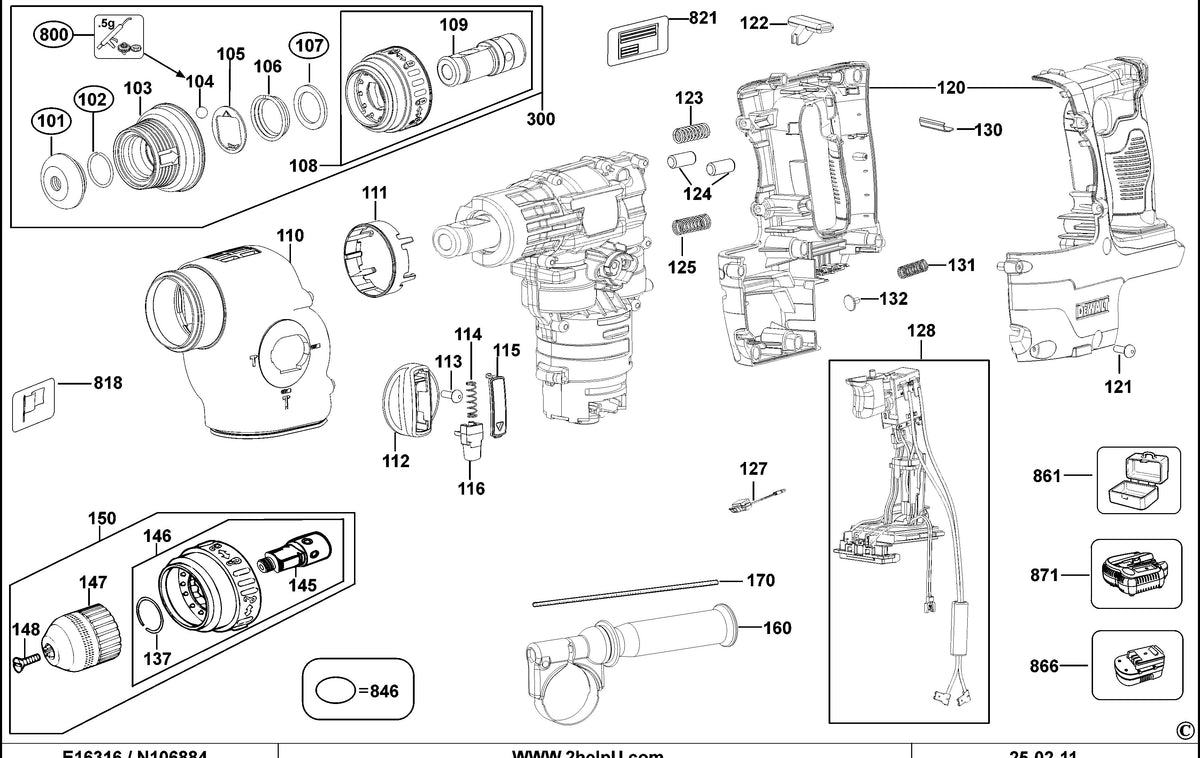 Vue éclatée DeWalt DCH214 Type 1 - planche 1