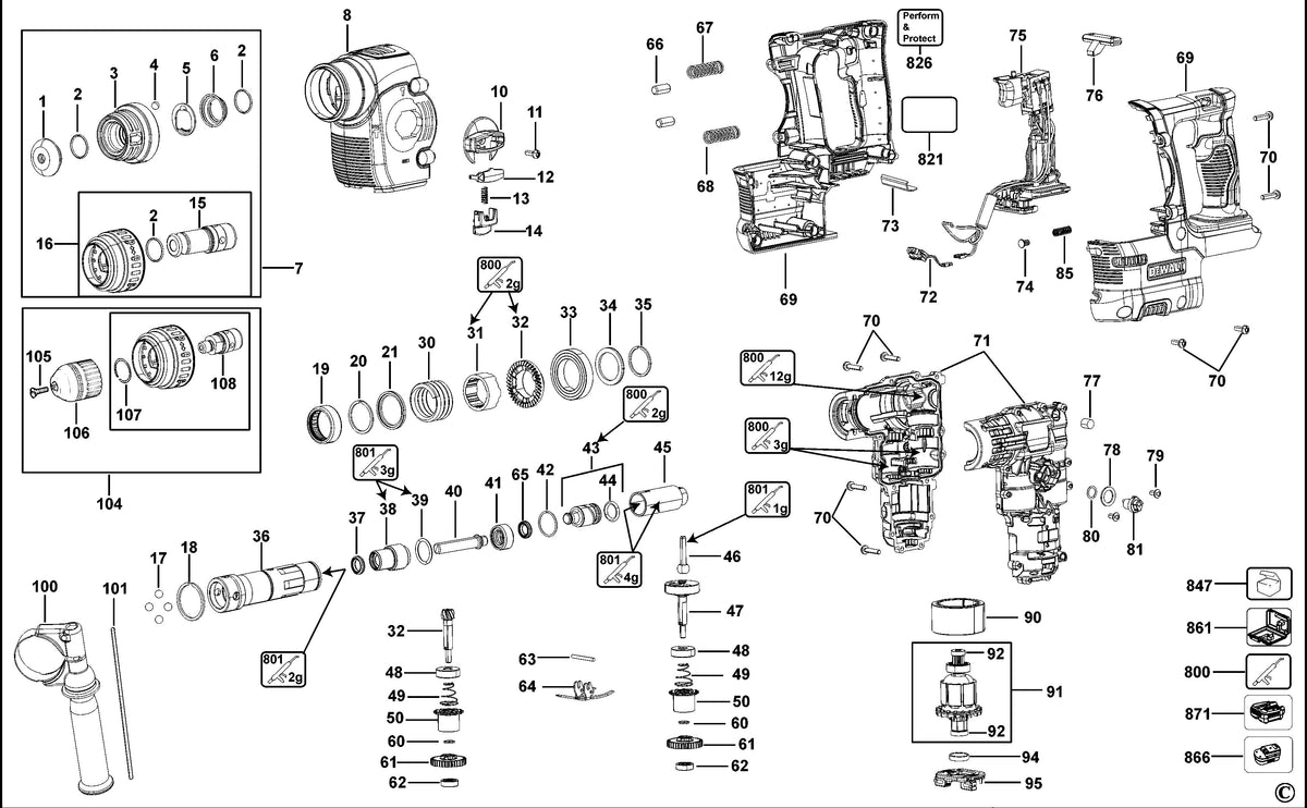 Vue éclatée DeWalt DCH254 Type 1 - planche 1