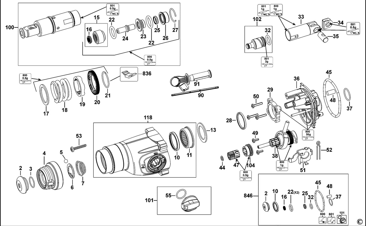 Vue éclatée DeWalt DCH263P2 Type 1 - planche 1