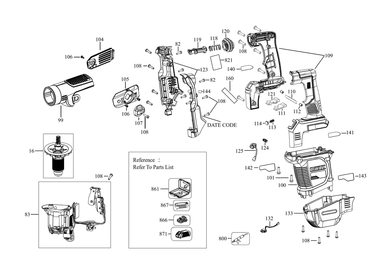 Vue éclatée DeWalt DCH481X2 Type 2 - planche 1