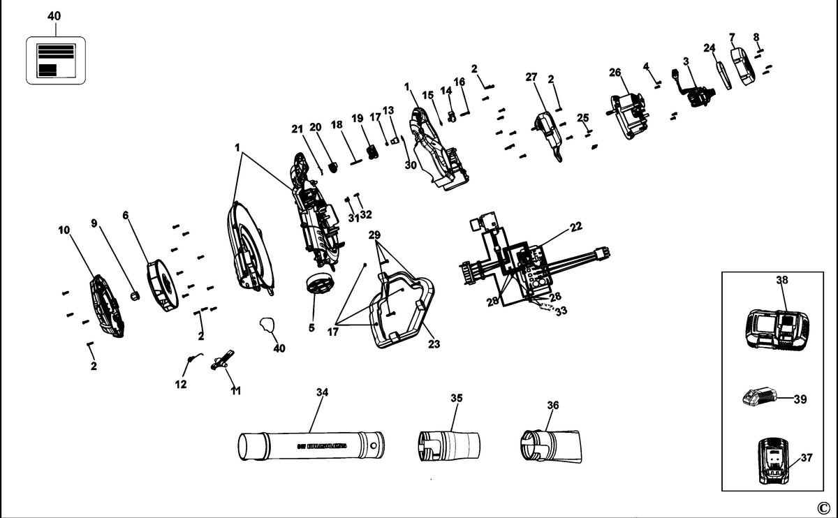 Vue éclatée DeWalt DCM572 Type 1 - planche 1