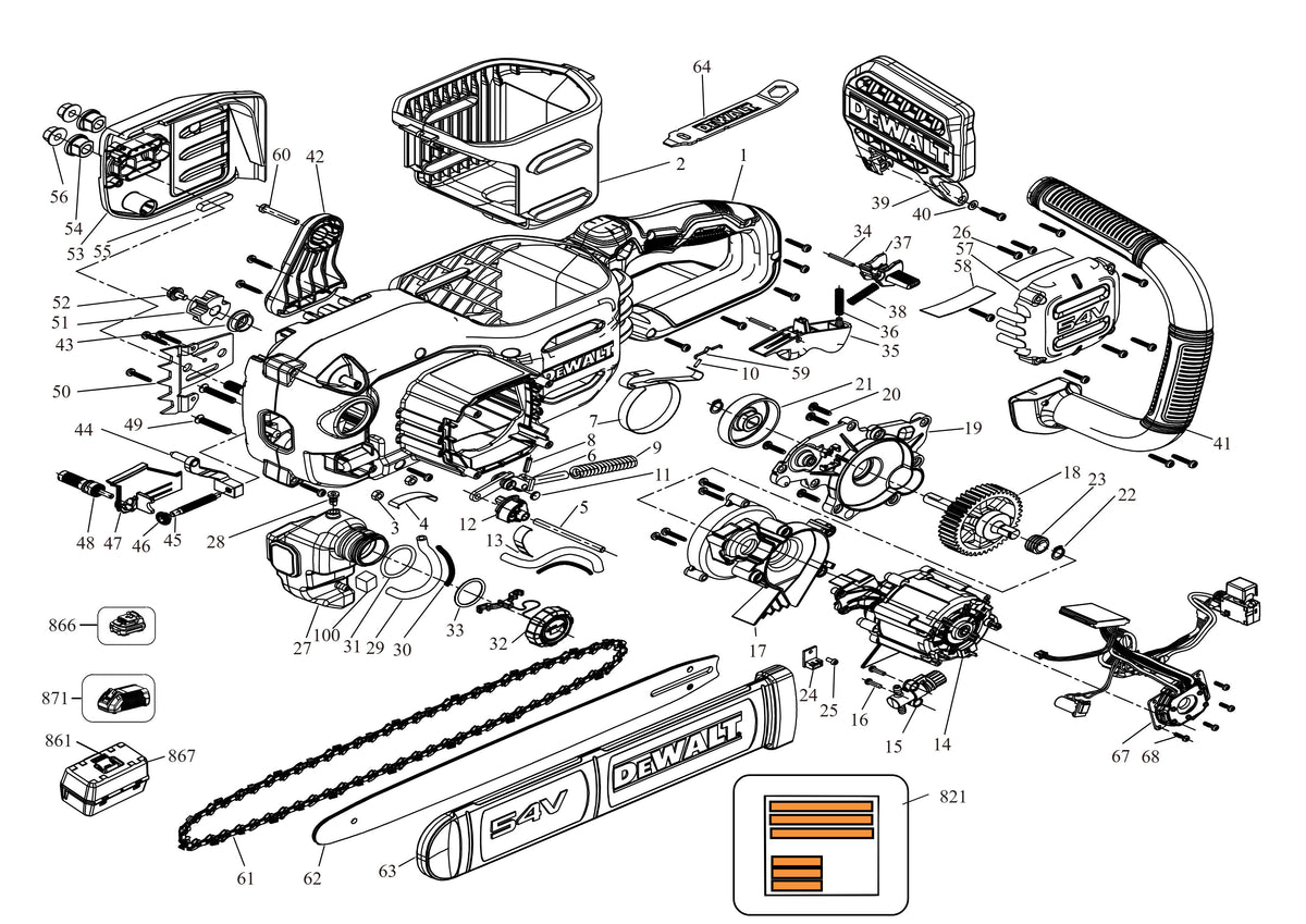 Vue éclatée DeWalt DCMCS574X1 Type 1 - planche 1