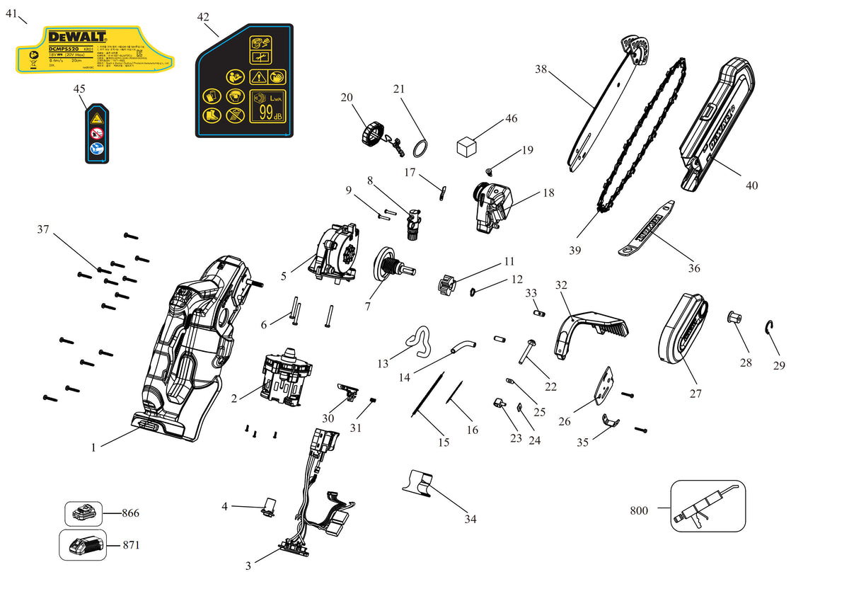 Vue éclatée DeWalt DCMPS520P1 Type 1 - planche 1