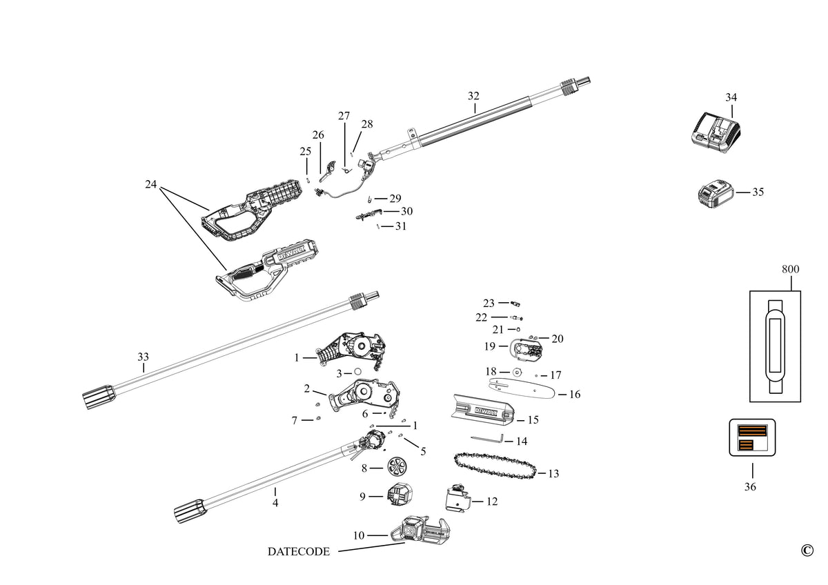 Vue éclatée DeWalt DCMPS567 Type 1 - planche 1