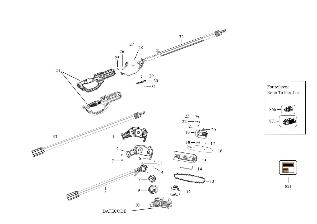 Vue éclatée DeWalt DCMPS567P1 Type 2 - planche 1