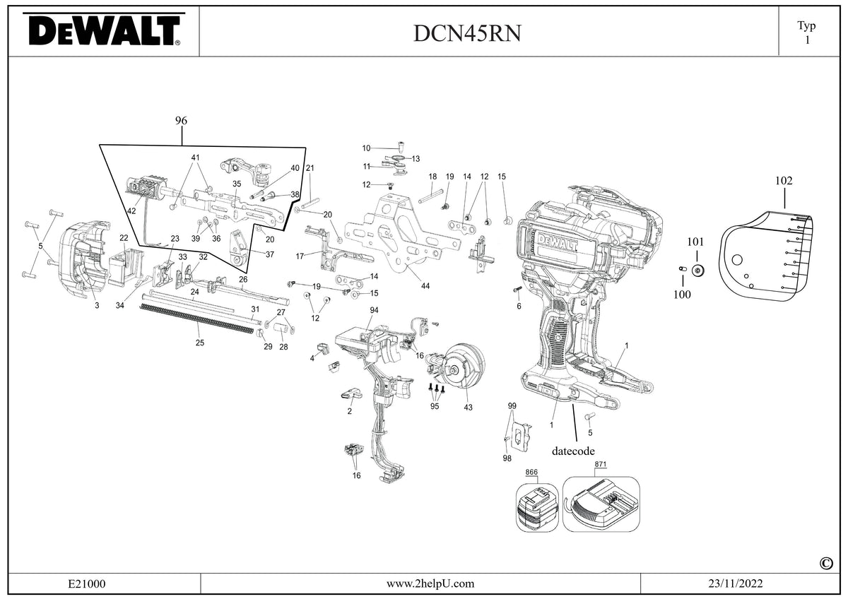 Vue éclatée DeWalt DCN45RNN Type 1 - planche 1
