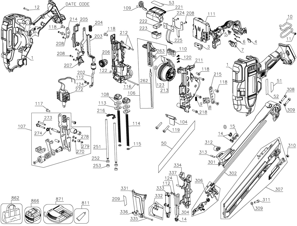 Vue éclatée DeWalt DCN650N Type 1 - planche 1