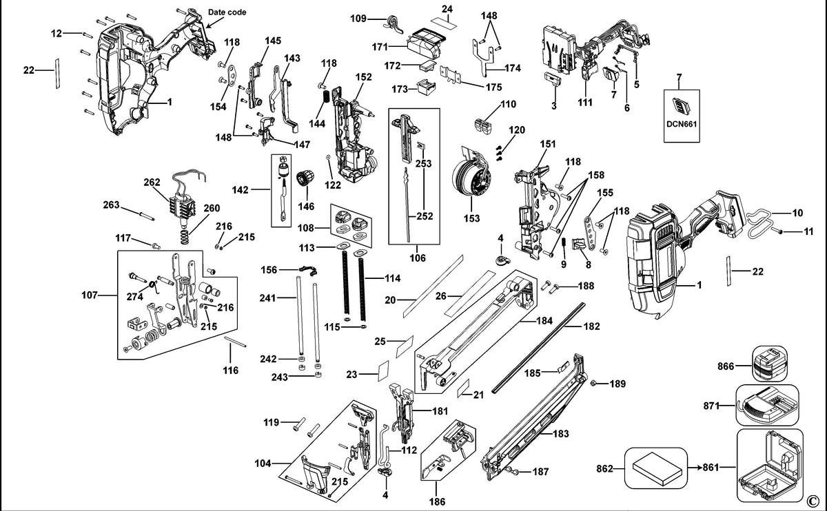 Vue éclatée DeWalt DCN660 Type 1 - planche 1