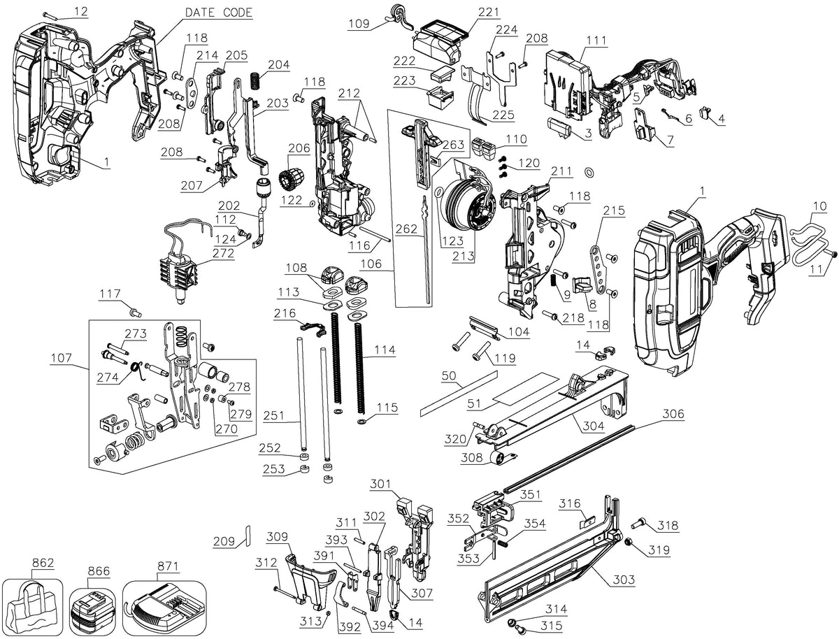 Vue éclatée DeWalt DCN662NT Type 1 - planche 1