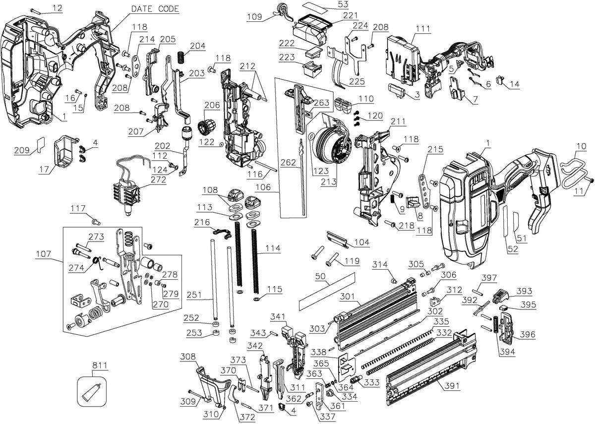 Vue éclatée DeWalt DCN680N Type 1 - planche 1