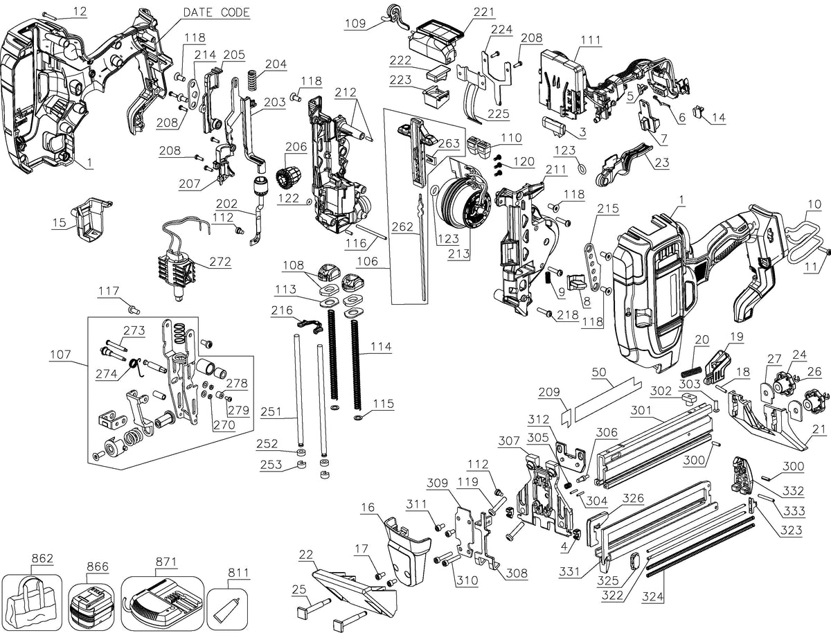 Vue éclatée DeWalt DCN682N Type 1 - planche 1
