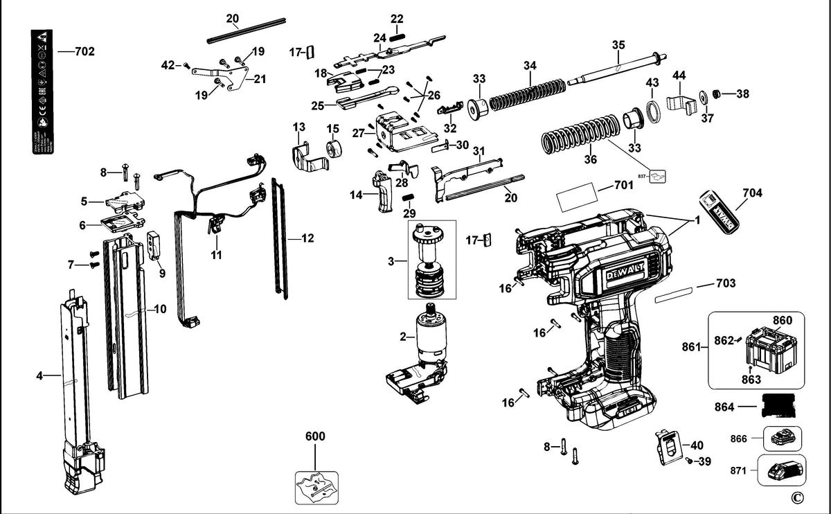 Vue éclatée DeWalt DCN701 Type 1 - planche 1