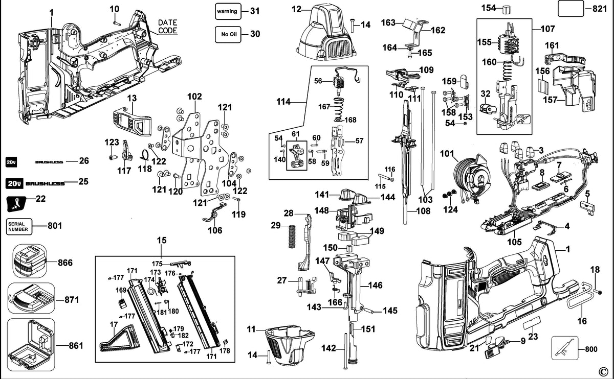 Vue éclatée DeWalt DCN891 Type 2 - planche 1