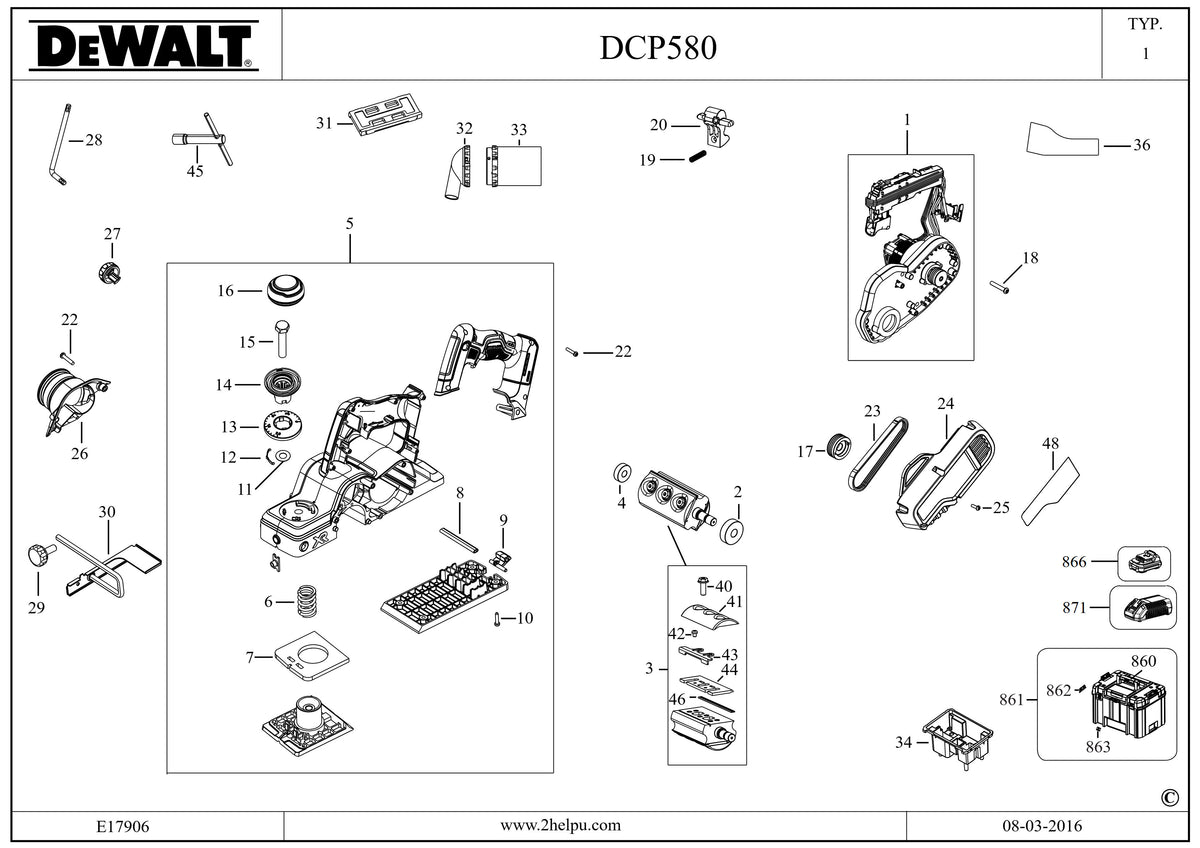 Vue éclatée DeWalt DCP580 Type 1 - planche 1